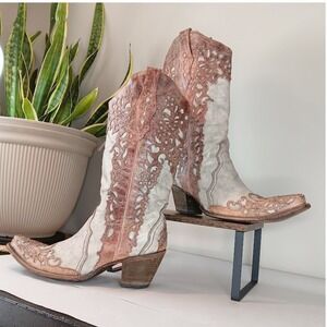 Corral Western Boots Women 12M Bone Brown Good Laser Cut Floral Snip Toe A1094